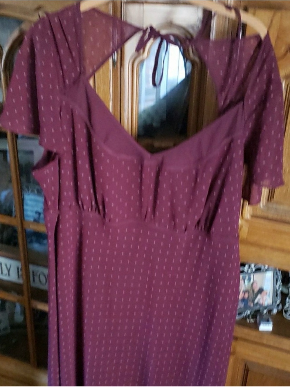 Lane Bryant Burgundy Retro Cap Sleeve Polka Dot Maxi Dress 22